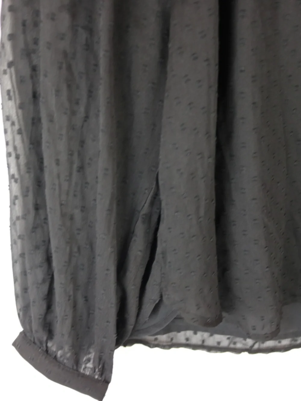 LOFT Black Sheer Dot Blouse with Ruffled Yoke